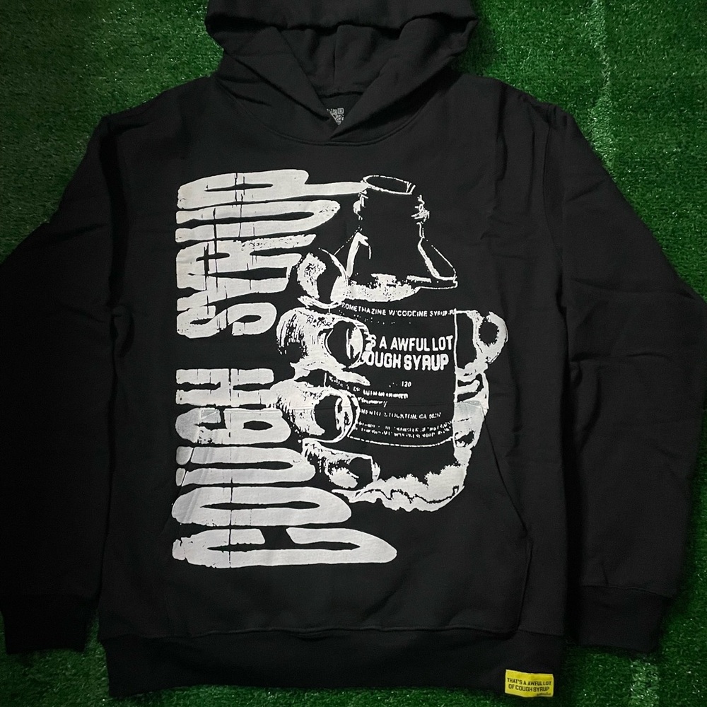 Black Pullover Hoodie with White Graphic Print